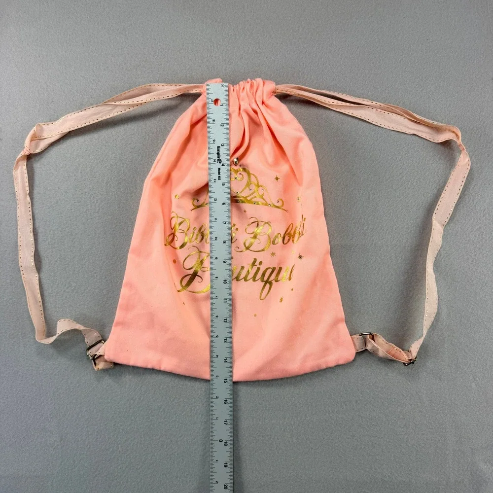 Disney Bibbidi Bobbidi Boutique Pink Drawstring Backpack Gold Tiara Rhinestones